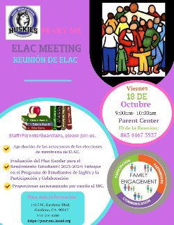 We are attempting to have a 2nd ELAC Meeting on Friday, October 18, 2024, please join us virtually or in person.